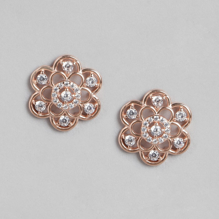 Floral Radiance Rose Gold-Plated Cubic Zirconia 925 Sterling Silver Jewelry Set