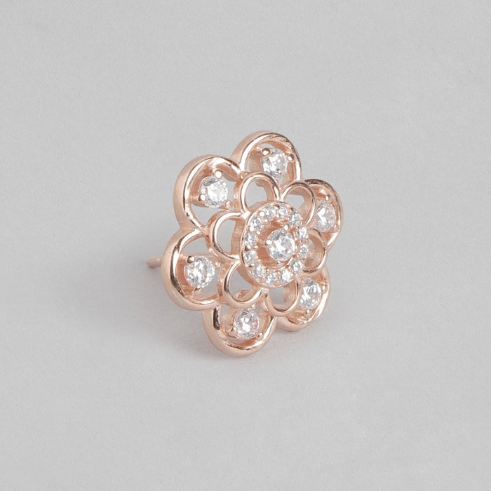 Floral Radiance Rose Gold-Plated Cubic Zirconia 925 Sterling Silver Jewelry Set