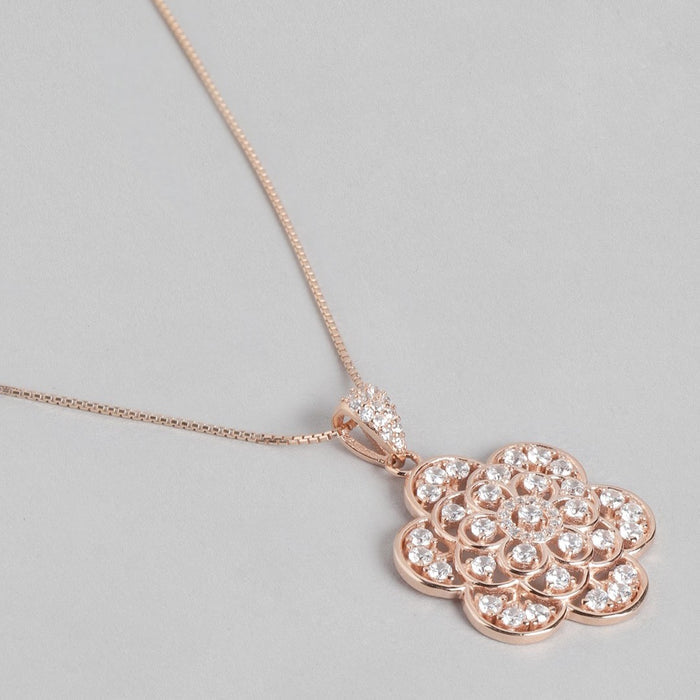 Floral Radiance Rose Gold-Plated Cubic Zirconia 925 Sterling Silver Jewelry Set