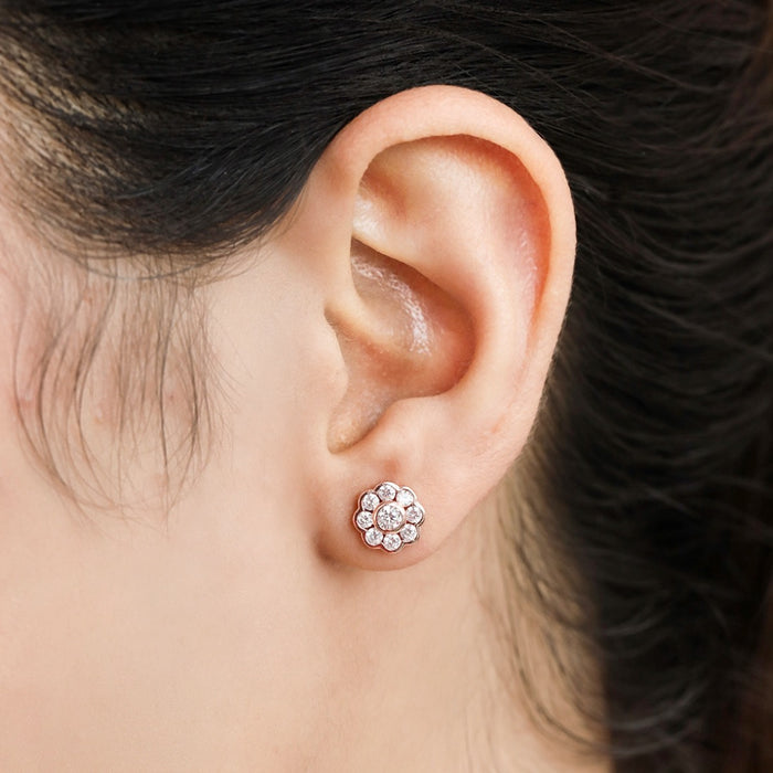 Floral Radiance With CZ Rose Gold-Plated 925 Sterling Silver Earrings