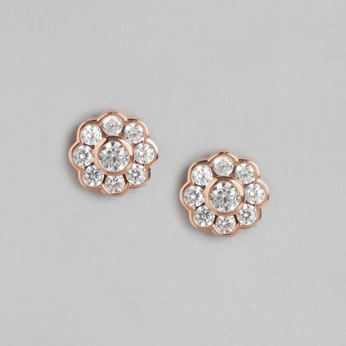 Floral Radiance With CZ Rose Gold-Plated 925 Sterling Silver Earrings