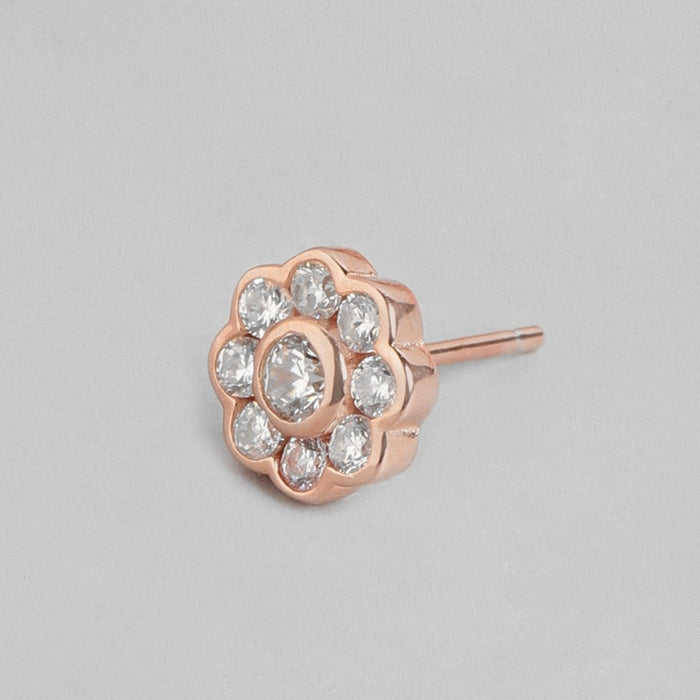 Floral Radiance With CZ Rose Gold-Plated 925 Sterling Silver Earrings