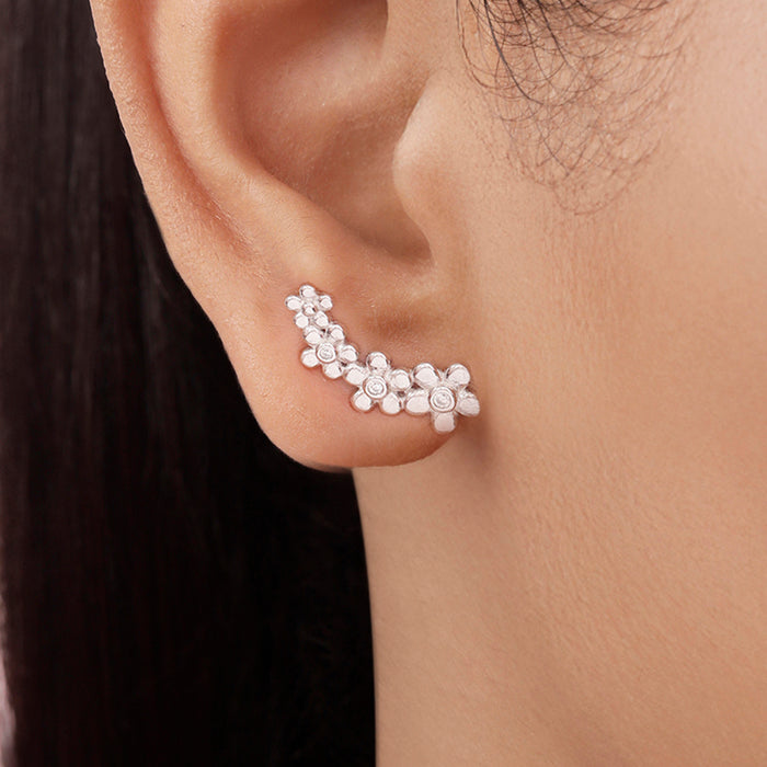 Floral Rhodium Plated 925 Sterling Silver Earrings