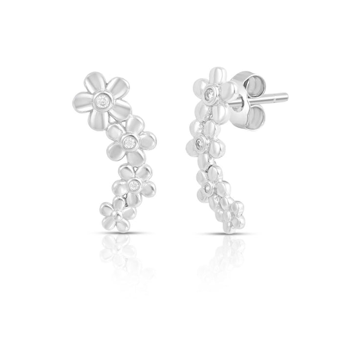 Floral Rhodium Plated 925 Sterling Silver Earrings