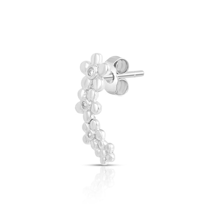 Floral Rhodium Plated 925 Sterling Silver Earrings