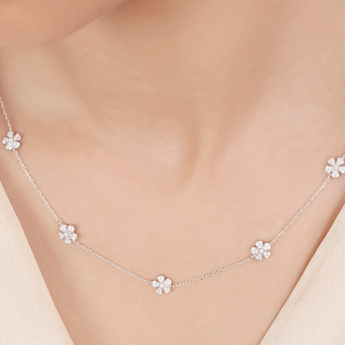 Floral Rhodium Plated 925 Sterling Silver Necklace