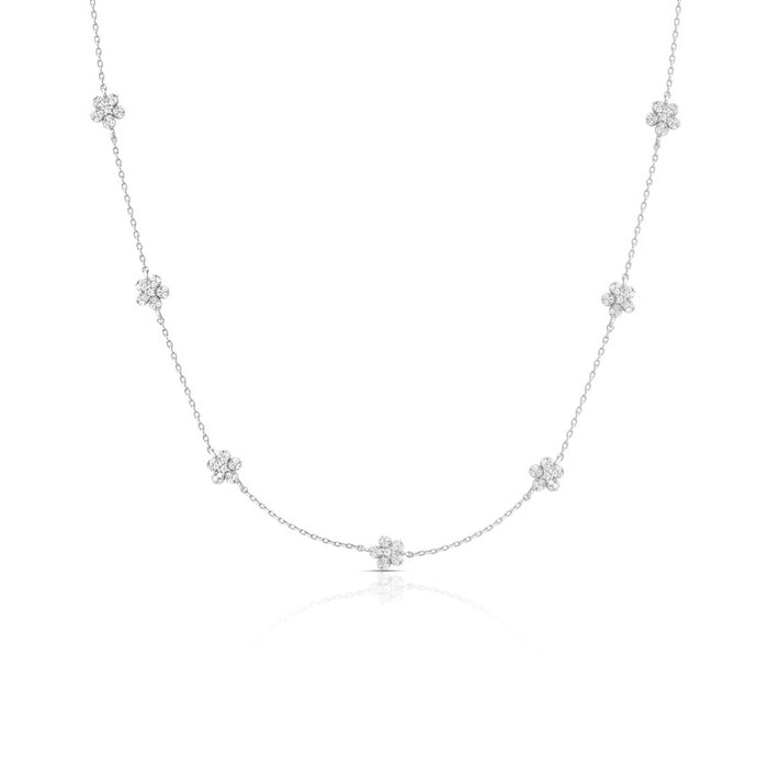 Floral Rhodium Plated 925 Sterling Silver Necklace