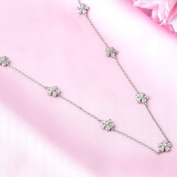 Floral Rhodium Plated 925 Sterling Silver Necklace
