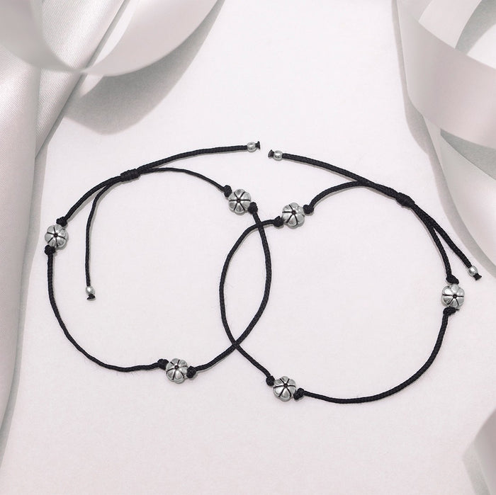 Floral Rhodium Plated 925 Sterling Silver Thread Anklet