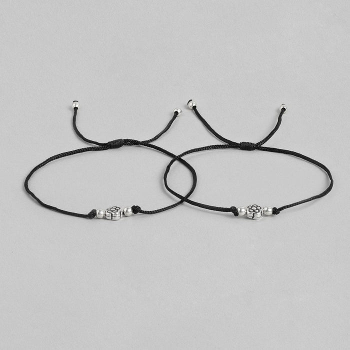 Floral Rhodium Plated 925 Sterling Silver Thread Anklet