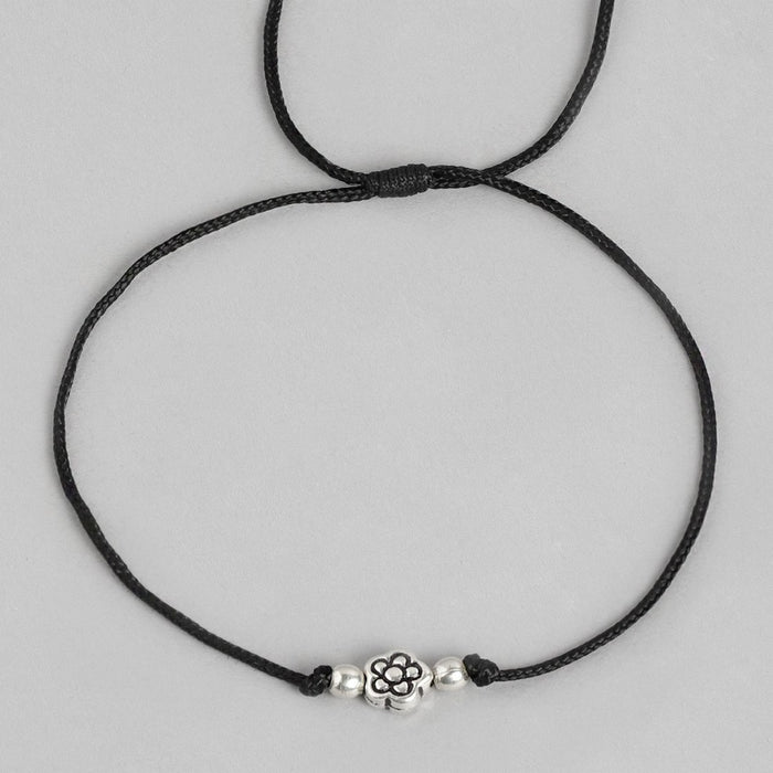 Floral Rhodium Plated 925 Sterling Silver Thread Anklet