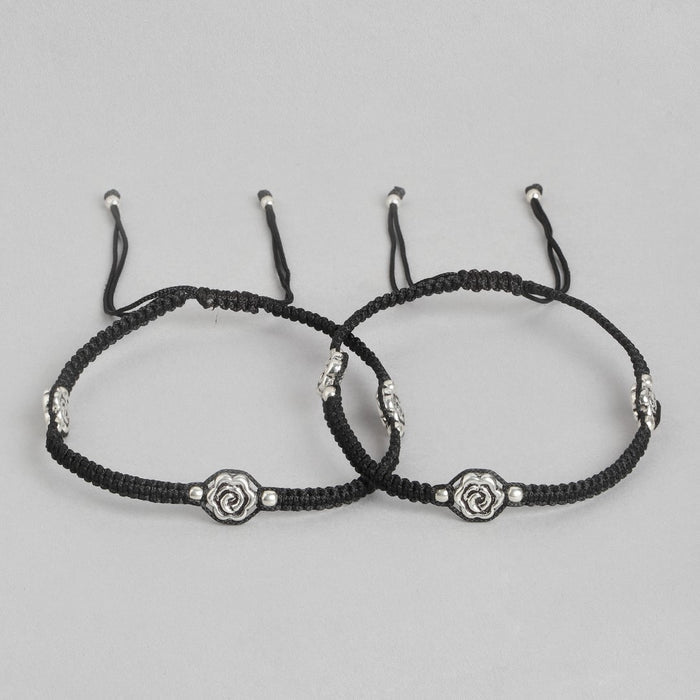 Floral Rhodium Plated 925 Sterling Silver Thread Anklet