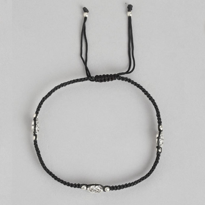 Floral Rhodium Plated 925 Sterling Silver Thread Anklet