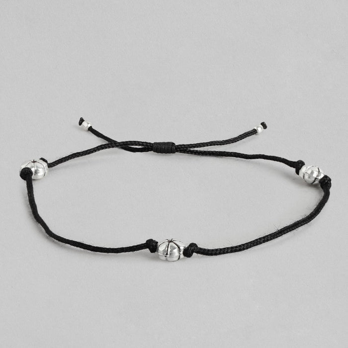 Floral Rhodium Plated 925 Sterling Silver Thread Anklet