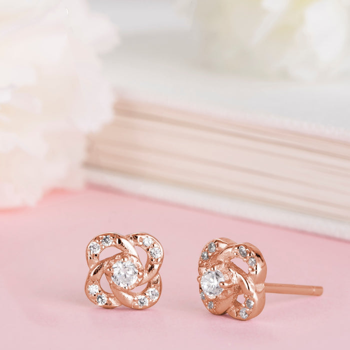 Floral Rose Gold Elegance CZ 925 Sterling Silver Earrings