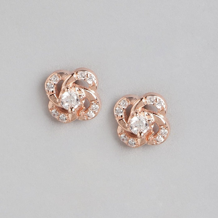 Floral Rose Gold Elegance CZ 925 Sterling Silver Earrings