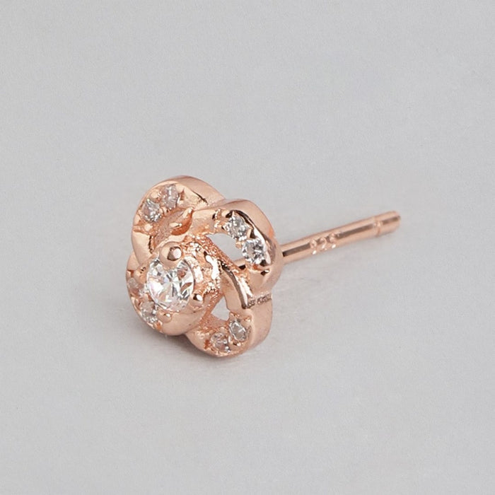 Floral Rose Gold Elegance CZ 925 Sterling Silver Earrings