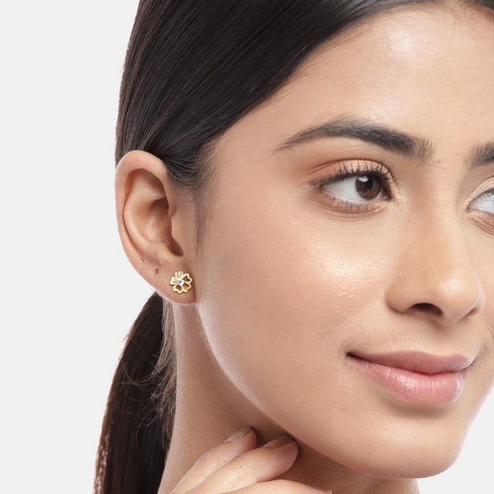 Floral Solitaire Gold Plated 925 Sterling Silver Studs