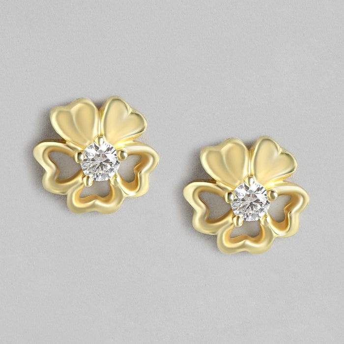 Floral Solitaire Gold Plated 925 Sterling Silver Studs