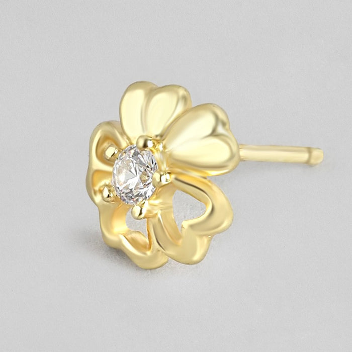 Floral Solitaire Gold Plated 925 Sterling Silver Studs