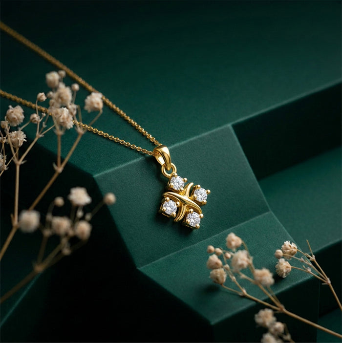 Floral Spark Gold Plated 925 Sterling Silver Pendant Necklace
