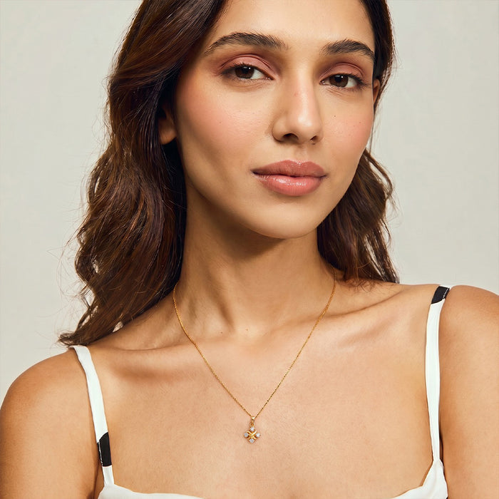 Floral Spark Gold Plated 925 Sterling Silver Pendant Necklace