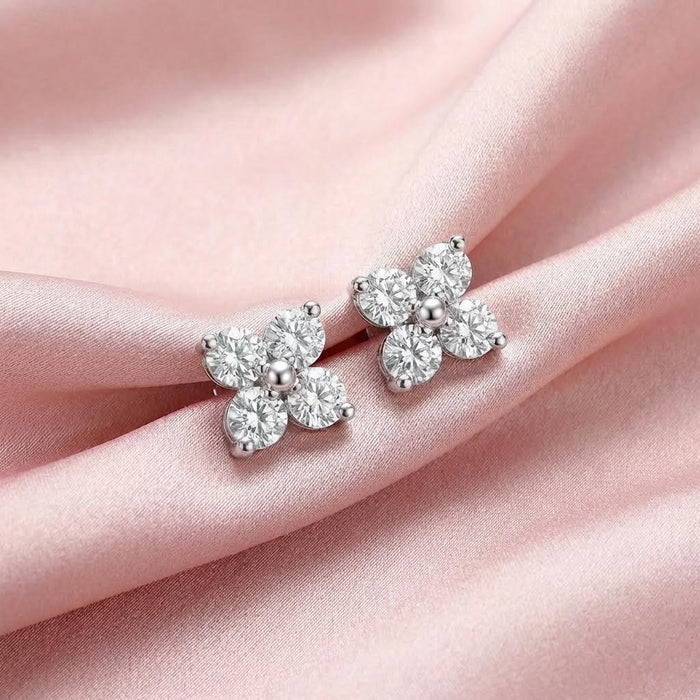 Floral Spark Rhodium Plated 925 Silver Stud Earrings