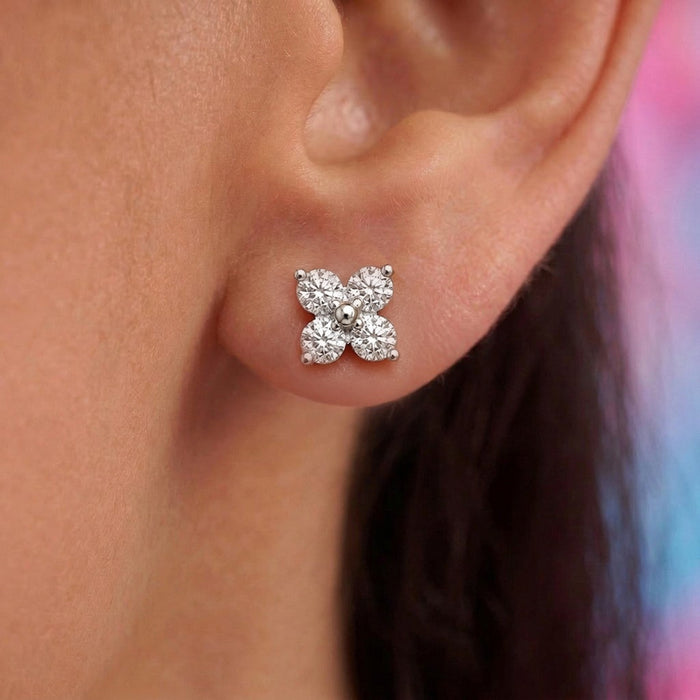 Floral Spark Rhodium Plated 925 Silver Stud Earrings