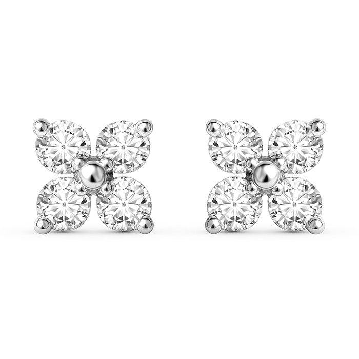 Floral Spark Rhodium Plated 925 Silver Stud Earrings