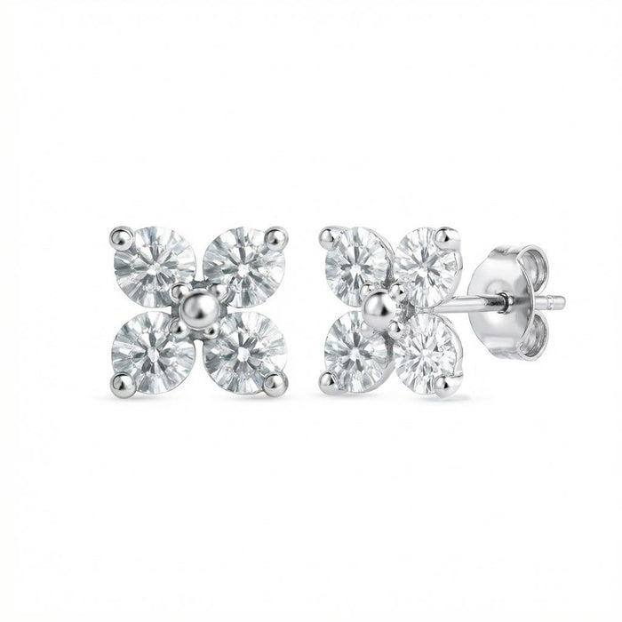 Floral Spark Rhodium Plated 925 Silver Stud Earrings