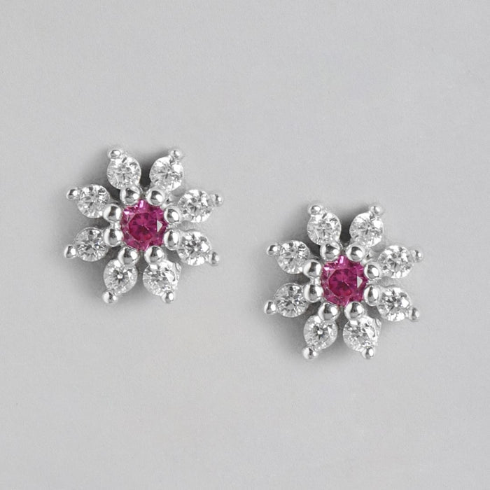 Floral Sparkle Rhodium Plated 925 Sterling Silver Earrings