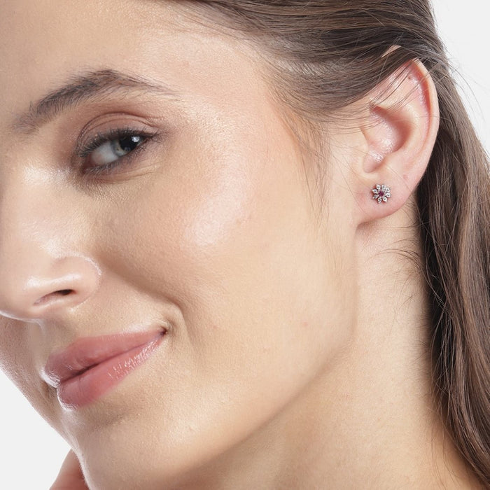 Floral Sparkle Rhodium Plated 925 Sterling Silver Earrings