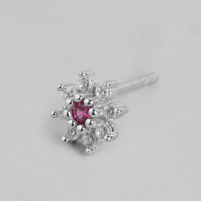Floral Sparkle Rhodium Plated 925 Sterling Silver Earrings