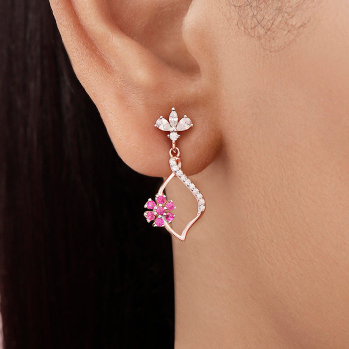 Floral Sparkle Rose Gold Plated 925 Sterling Silver Earrings