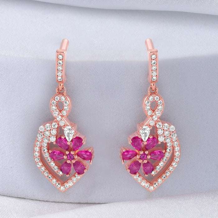 Floral Sparkle Rose Gold Plated 925 Sterling Silver Earrings