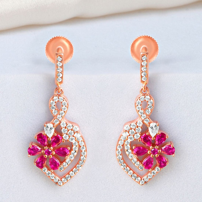 Floral Sparkle Rose Gold Plated 925 Sterling Silver Earrings