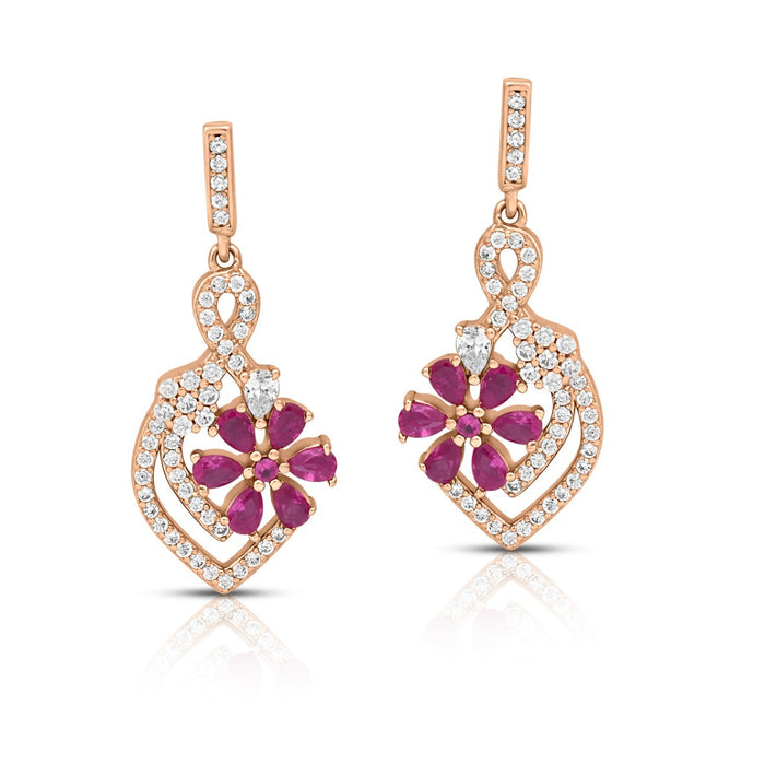Floral Sparkle Rose Gold Plated 925 Sterling Silver Earrings