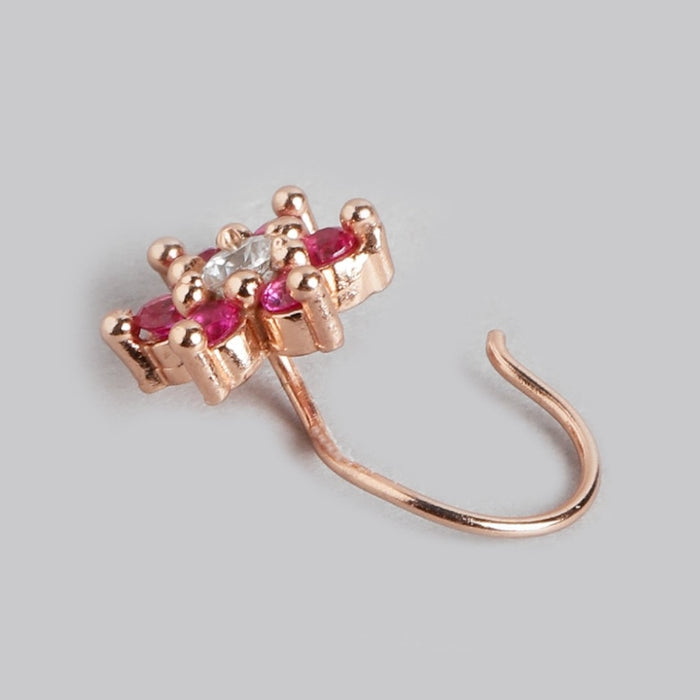 Floral Sparkle Rose Gold-Plated Cubic Zirconia Flower Nosepin