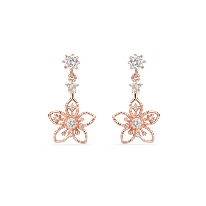 Floral Star Rose Gold Plated 925 Sterling Silver Drop Earrings