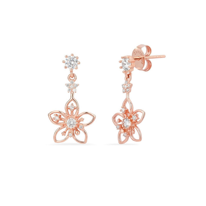 Floral Star Rose Gold Plated 925 Sterling Silver Drop Earrings