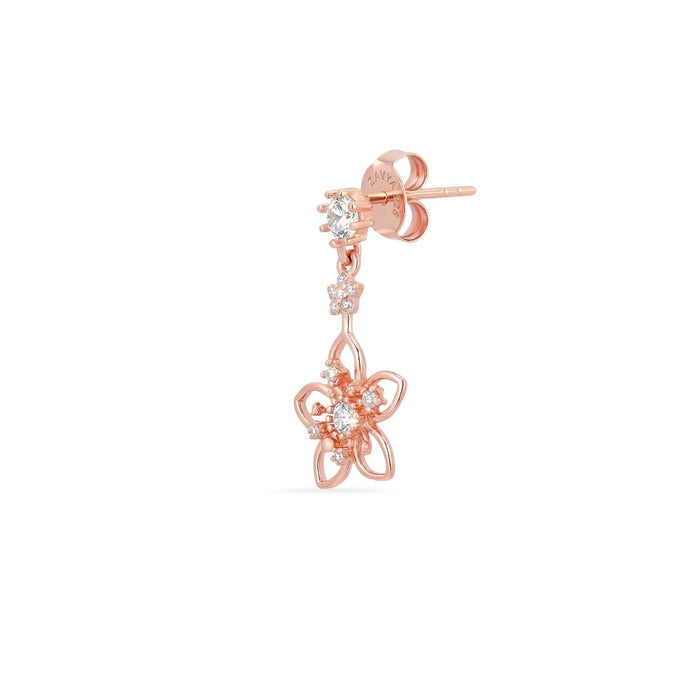 Floral Star Rose Gold Plated 925 Sterling Silver Drop Earrings
