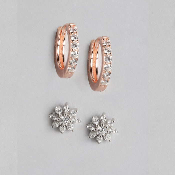 Floral Studs and Hoop 925 Sterling Silver Combo Earring