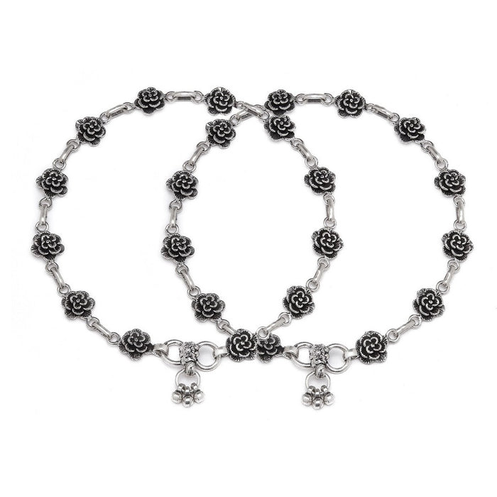 Floral Whimsy Delight Rhodium-Plated 925 Sterling Silver Anklet