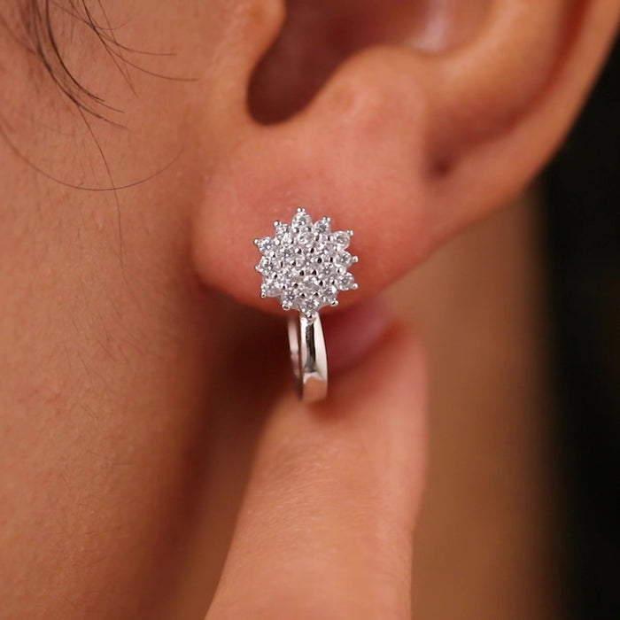 Floral Whisper Silver Hoop Rhodium Plated Earrings