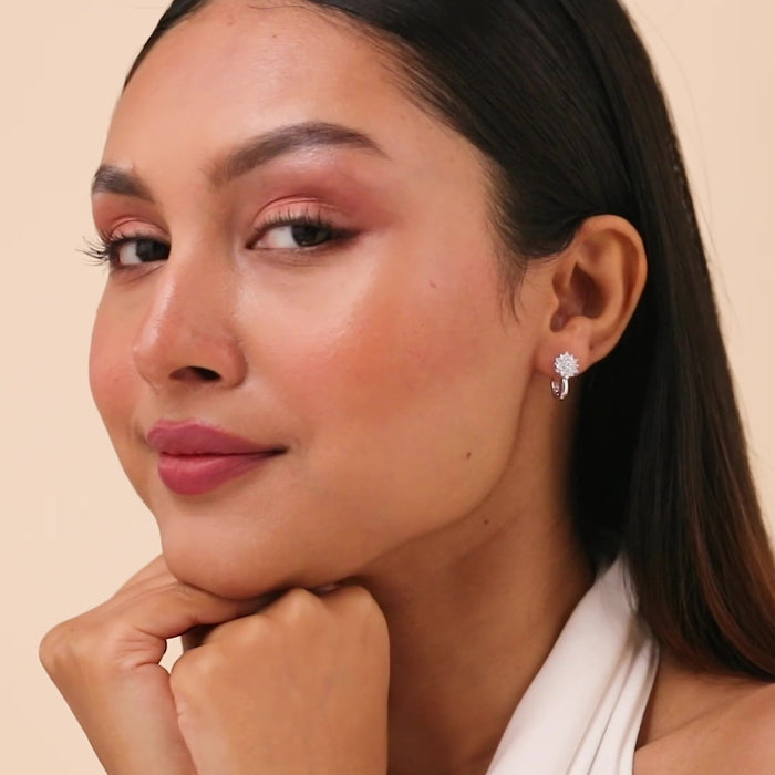 Floral Whisper Silver Hoop Rhodium Plated Earrings