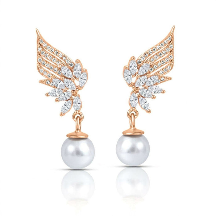 Floral Winged Pearl Rose Gold Plated 925 Silver Drop Earrings