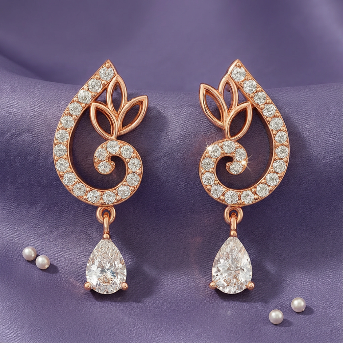 925 Sterling Silver Flourish Drop Rose Gold 925 Sterling Silver Earrings for Women – Zavya