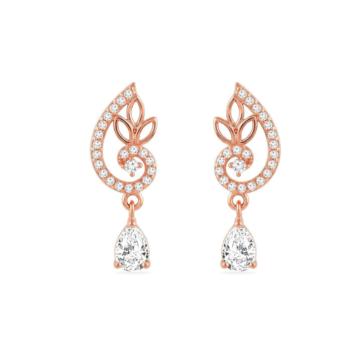Rose gold 925 Sterling Silver drop earrings for women with sparkling floral details and teardrop stones – Zavya