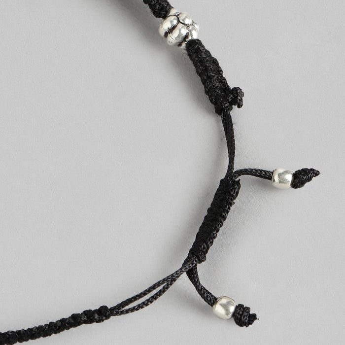 Flower Embedded Rhodium Plated 925 Sterling Silver Thread Anklet