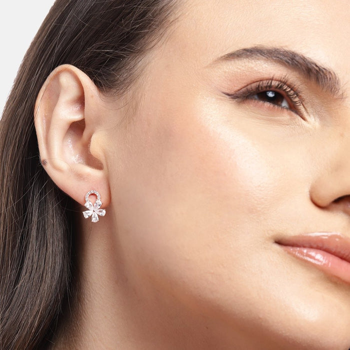 Flower Fantasy Rose Gold-Plated Cubic Zirconia 925 Sterling Silver Earrings